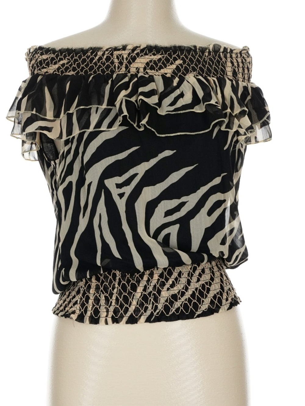 Off-Shoulder Zebra Print Ruffle Camisole - Black & Cream